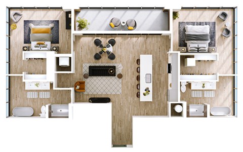 Floor plan for 2 beds, 2 baths, 1490 sqft